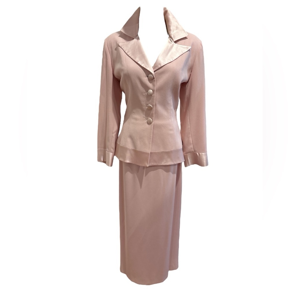 90s 2PC HEISER-EGAN PASTEL PINK MOTHER OF THE BRIDE BLAZER & MAXI SKIRT SZ 12 - Picture 3 of 12